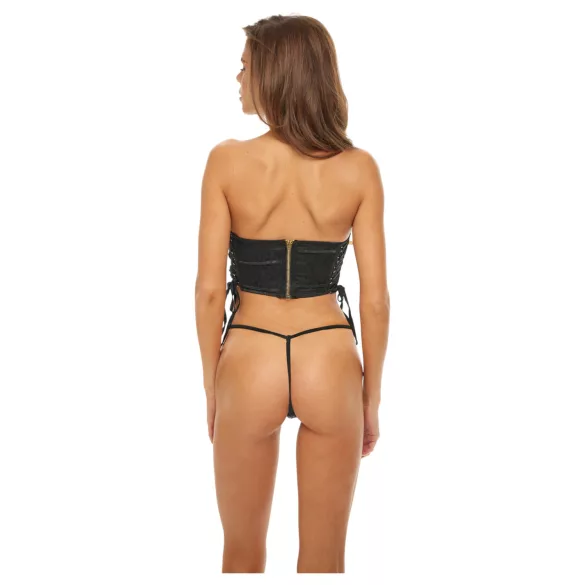 Bombshell - bustier set - leopard print - met string - zwart - L