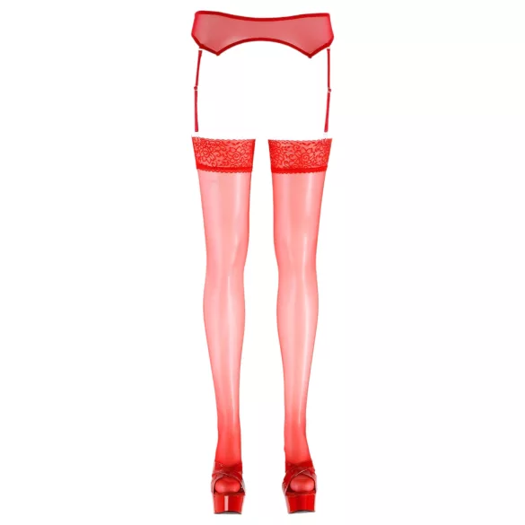 Cottelli - Kanten stay-up kousen - rood - 5/XL