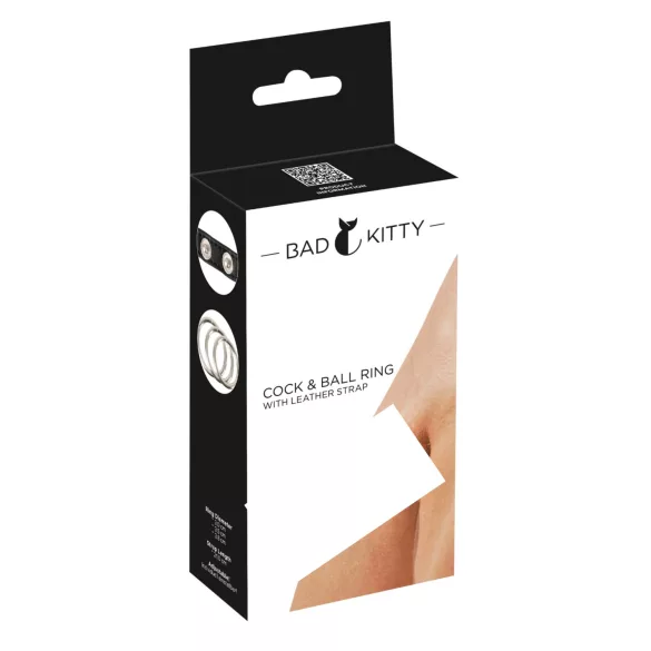 Bad Kitty - leren ballenring en penismanschette - zwart