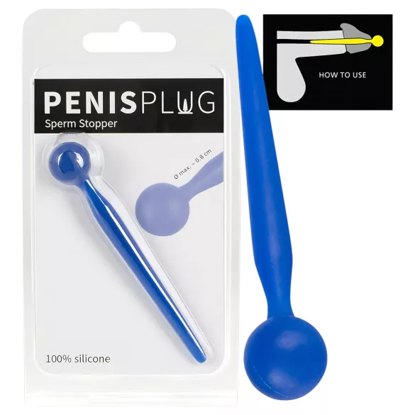 Dilator Sperm Stopper - penis plug met balvorm - siliconen - blauw
