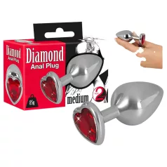   You2Toys - anale buttplug - aluminium met rode diamant - 85g - zilver/rood