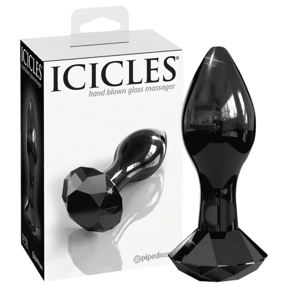 Icicles No. 78 - glazen anale plug - kegelvorm - zwart