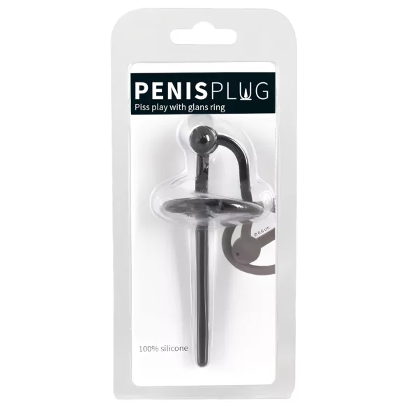 Penisplug - siliconen eikelring met holle dilator - zwart
