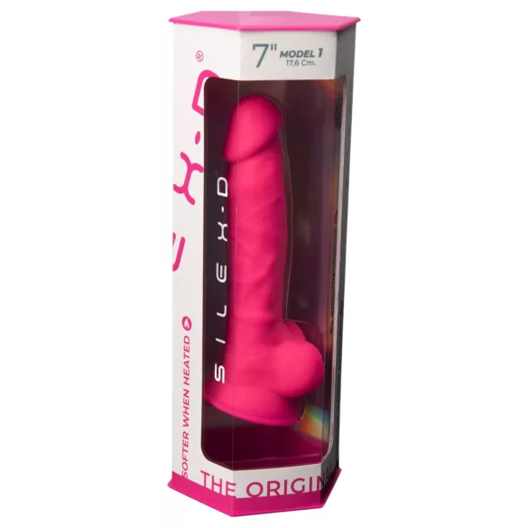 Silexd 7 - dildo met testikels en zuignap - 17,5 cm (roze)