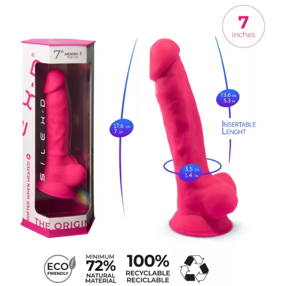 Silexd 7 - dildo met testikels en zuignap - 17,5 cm (roze)
