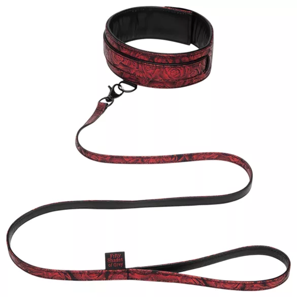 Fifty Shades of Grey - halsband en riem - zwart-rood
