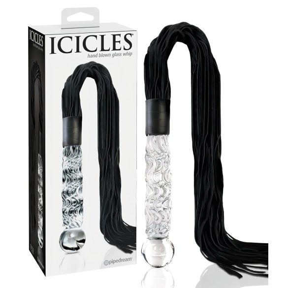 Icicles No. 38 - leren zweep en glazen dildo (transparant-zwart)