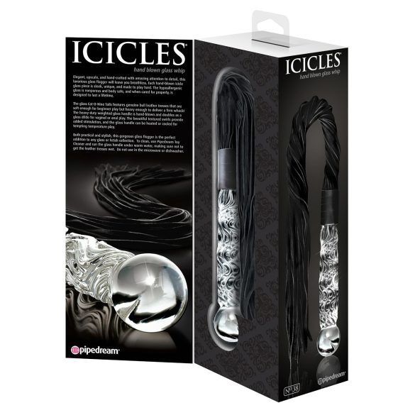 Icicles No. 38 - leren zweep en glazen dildo (transparant-zwart)