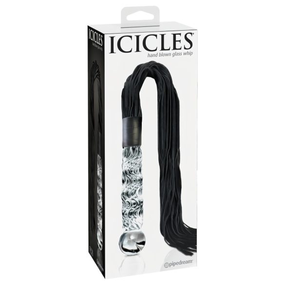 Icicles No. 38 - leren zweep en glazen dildo (transparant-zwart)