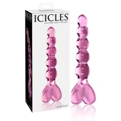 Icicles No. 43 - glazen dildo met noppen en hartjes - roze