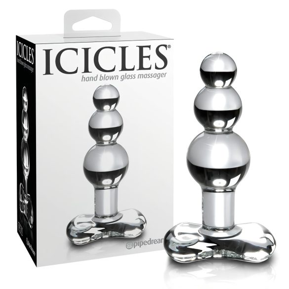 Icicles No. 47 - driedubbele glazen anale plug met kralen (doorzichtig)