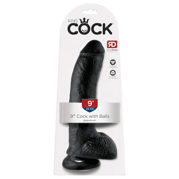 King Cock 9 - dildo met zuignap en ballen - 23cm - zwart