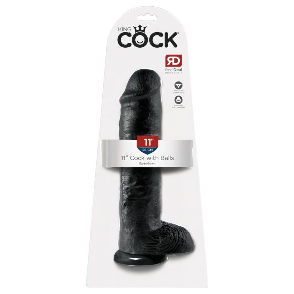 King Cock 11 - grote zuignap dildo met ballen (28 cm) - zwart