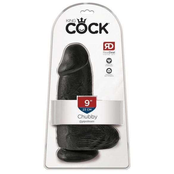 King Cock 9 Chubby - zuignap dildo met ballen (23cm) - zwart