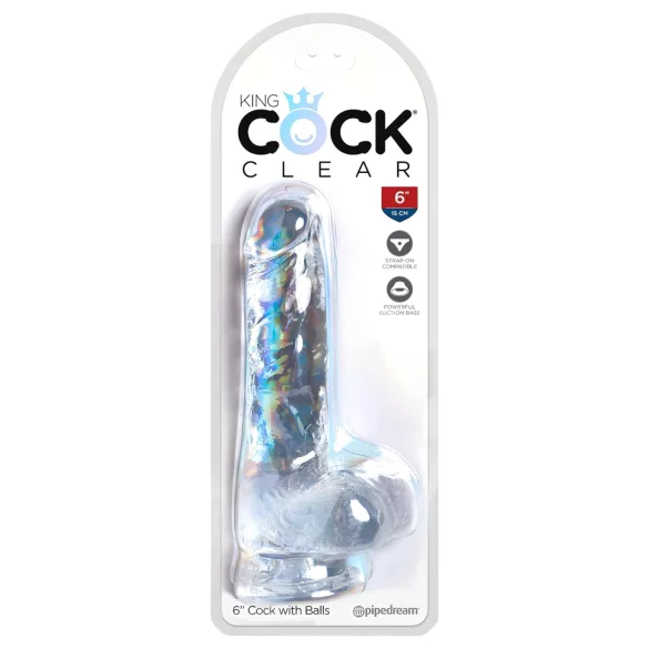 King Cock Clear 6 - dildo met zuignap en ballen - transparant 15cm