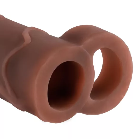 X-TENSION Perfect 2 - penis sleeve met ring - 19cm - donker huidskleur