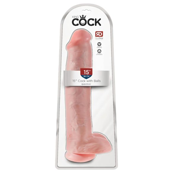 King Cock 15 - zuignap, met ballen dildo (38cm) - naturel