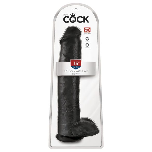 King Cock 15 - zuignap dildo met balzak (38 cm) - zwart