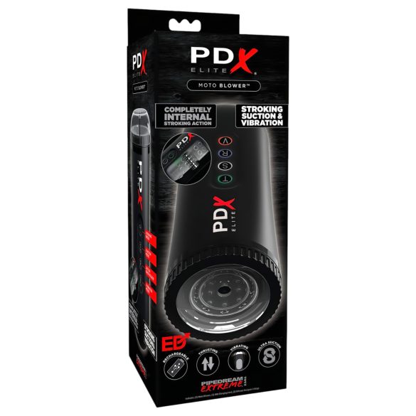 PDX Moto Blower - zuigende, vibrerende masturbator (zwart)