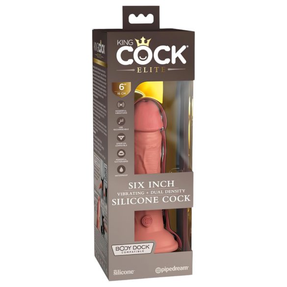 King Cock Elite 6 - zuignap vibrator (15 cm) - naturel