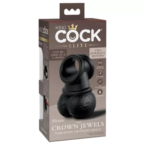 King Cock Crown Jewels - vibrerende penring (zwart)