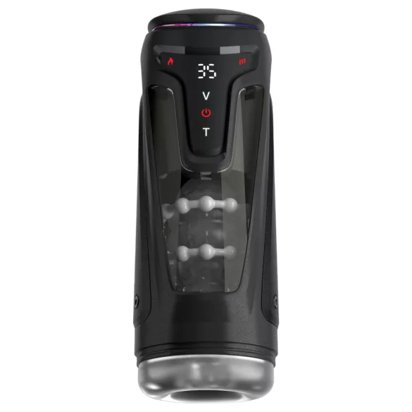 PDX Elite Moto-Bator Pro - geribbelde, verwarmende stootmasturbator (zwart)