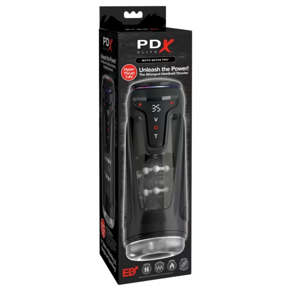 PDX Elite Moto-Bator Pro - geribbelde, verwarmende stootmasturbator (zwart)