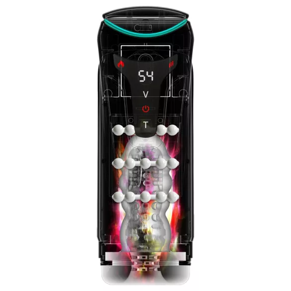 PDX Elite Moto-Bator Pro - geribbelde, verwarmende stootmasturbator (zwart)