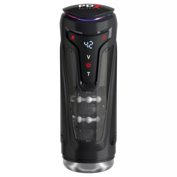 PDX Elite Moto-Bator Pro - geribbelde, verwarmende stootmasturbator (zwart)
