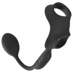 Rebel - penis- en teeltring met anale vibrator (zwart)