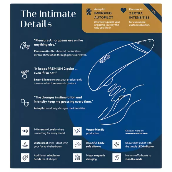 Womanizer Premium 2 - luchtdruk clitorisstimulator - blauw