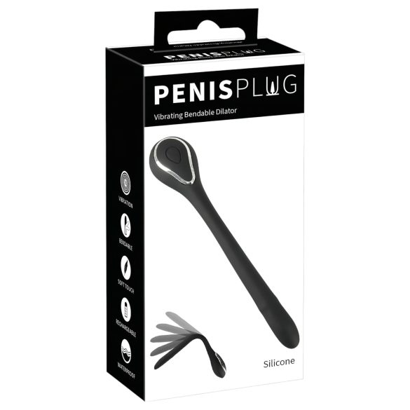 Penisplug Dilator - oplaadbare urethravibrator (1,1 cm) - zwart