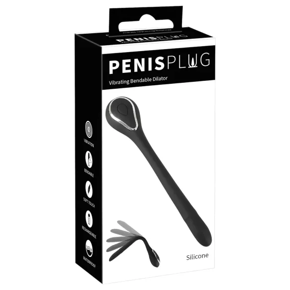 Penisplug-dilator - oplaadbare, vibrerende dilator (1 cm, zwart)