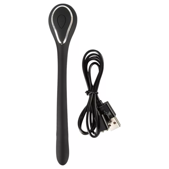 Penisplug-dilator - oplaadbare, vibrerende dilator (1 cm, zwart)