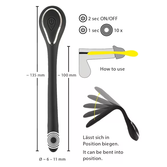 Penisplug-dilator - oplaadbare, vibrerende dilator (1 cm, zwart)