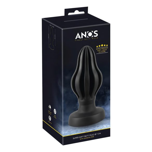 ANOS - buttplug met ribbels - zacht siliconen - zwart - 7cm