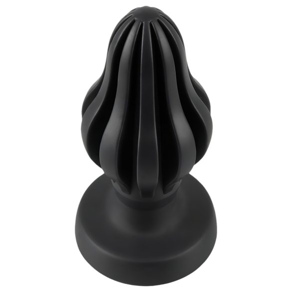 ANOS - buttplug met ribbels - zacht siliconen - zwart - 7cm