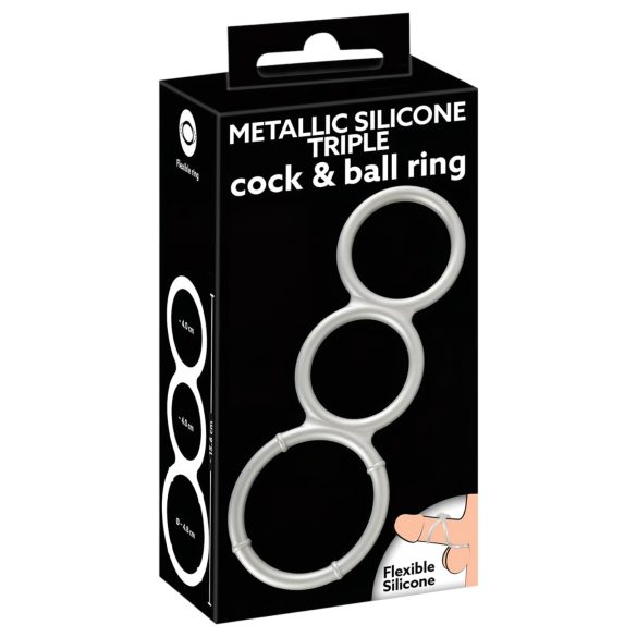 You2Toys - Triple siliconen penis- en balringen (zilver)