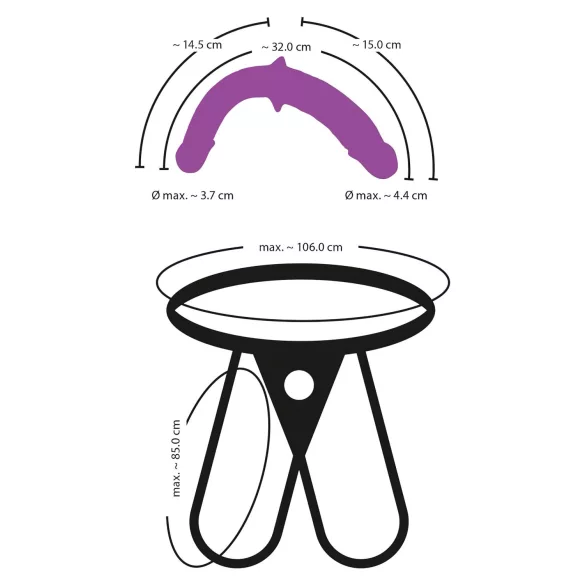 SMILE - strap-on dubbel dildo met slip - siliconen paars-zwart