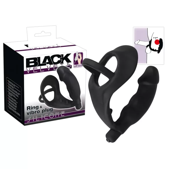 Black Velvets - anaal vibrator met penis- en balringen - zwart