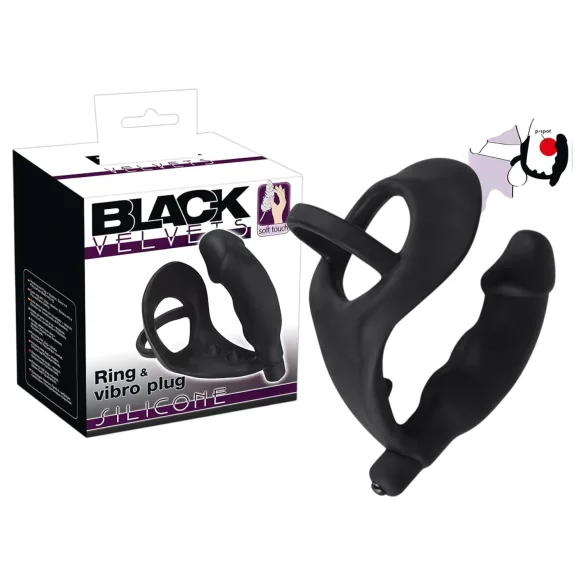 Black Velvets - anaal vibrator met penis- en balringen - zwart