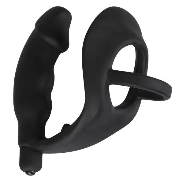 Black Velvets - anaal vibrator met penis- en balringen - zwart