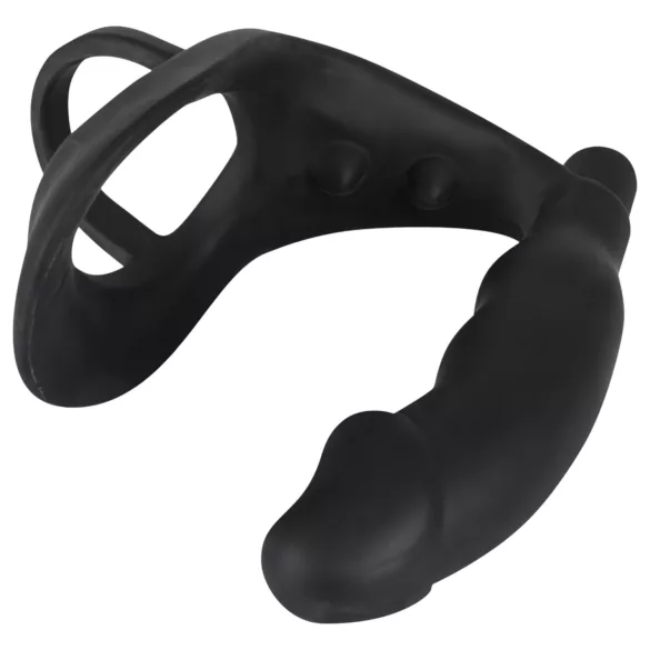 Black Velvets - anaal vibrator met penis- en balringen - zwart