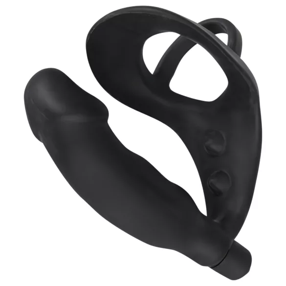 Black Velvets - anaal vibrator met penis- en balringen - zwart