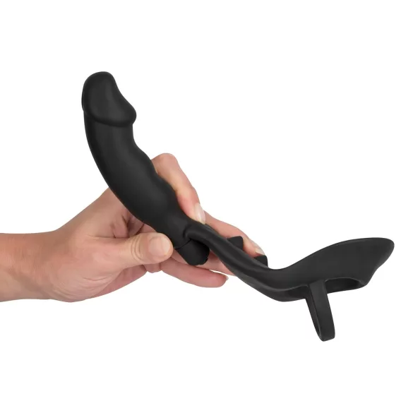 Black Velvets - anaal vibrator met penis- en balringen - zwart