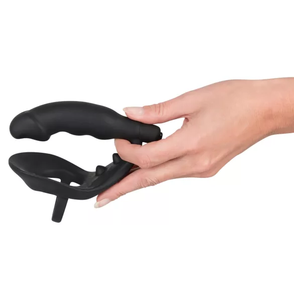 Black Velvets - anaal vibrator met penis- en balringen - zwart