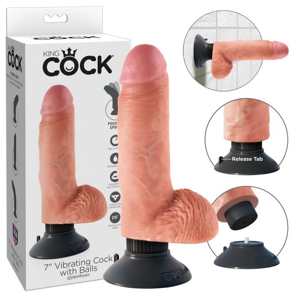 King Cock 7 zuignap vibrator (18 cm) - natuurlijk