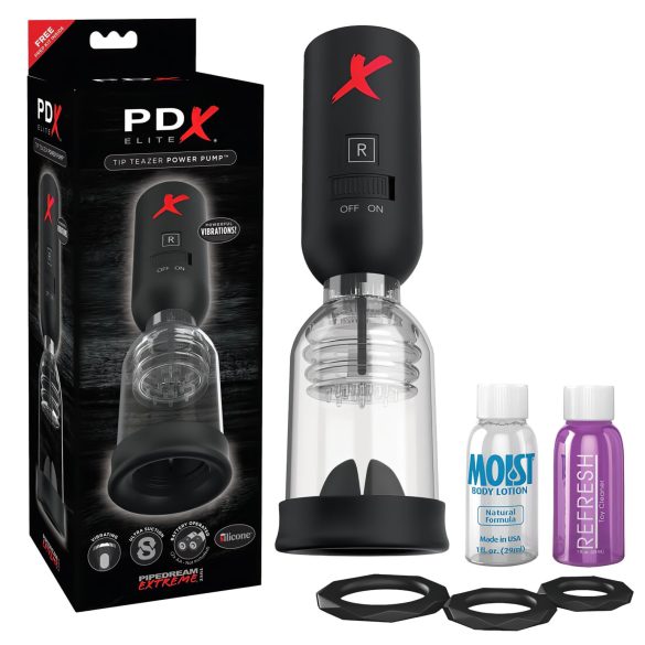 PDX Elite Tip Teazer - automatische eikelzuiger vibrator (zwart)