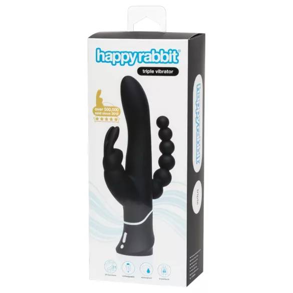 Happyrabbit Triple - vibrator voor clitoris en anus - oplaadbaar - zwart