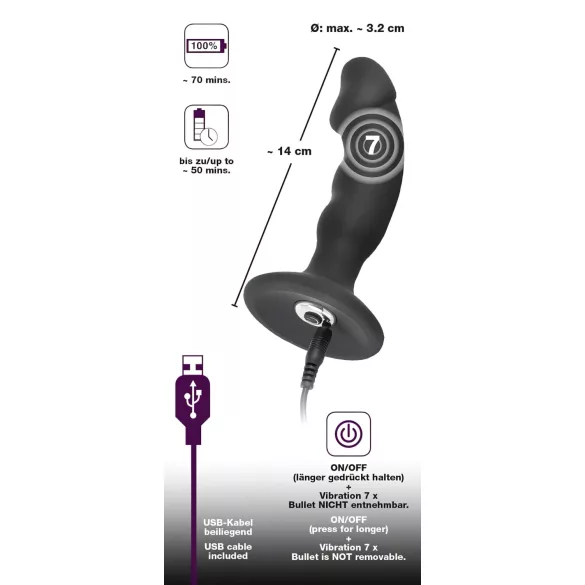 Black Velvets - oplaadbare anaal vibrator met penisvorm - zwart